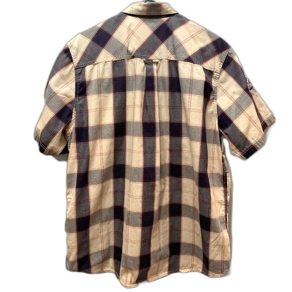 Harley Davidson Motorcycles Plaid Embroidered Metal Button Garage Work Shirt L - Picture 2 of 8